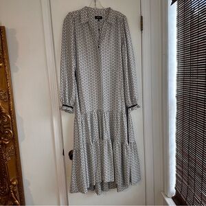 ME+EM Geometric Print Tiered Midi Shirt Dress Size 6 US Long Sleeve